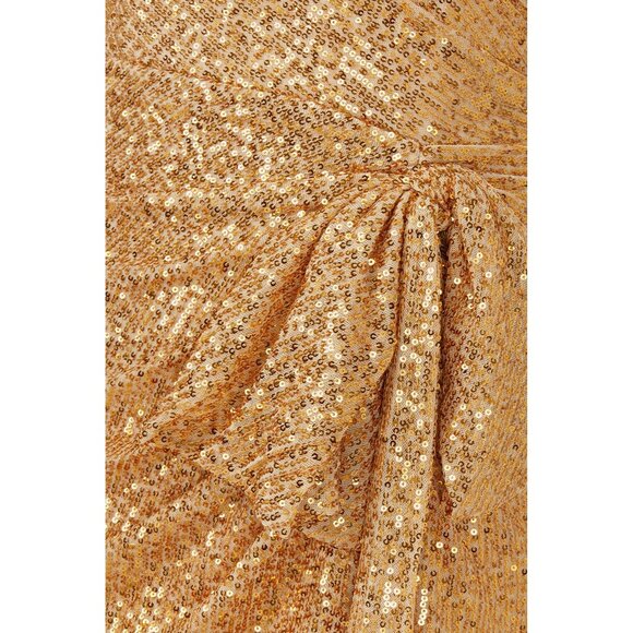 Mac Duggal Gold Sequined One Shoulder Draped Side Bow Mini Dress Size12 New - Picture 14 of 16